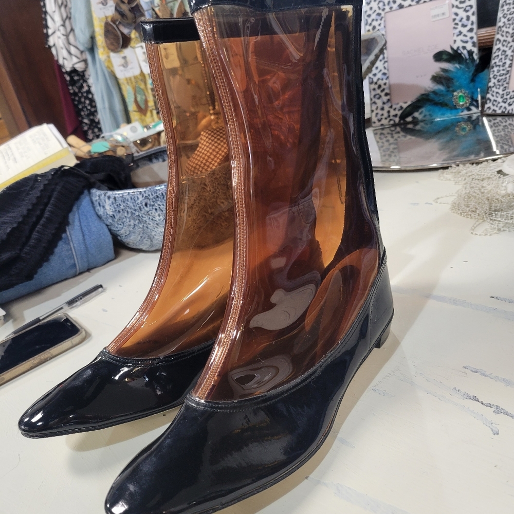 Vintage 1960s -Hi-Brows -Mod boots- Clear And Black Size 8.5 A New with Box